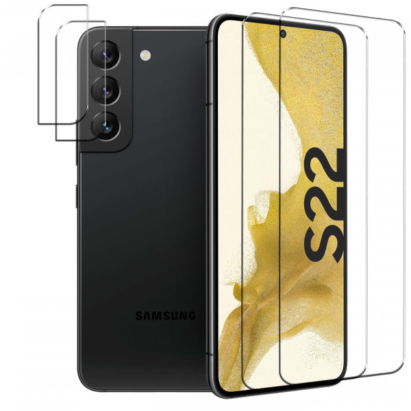 Safers Panzerglas für Samsung Galaxy S22 Schutzfolie 2x Kamera Schutzglas Folie 2x Panzerfolie