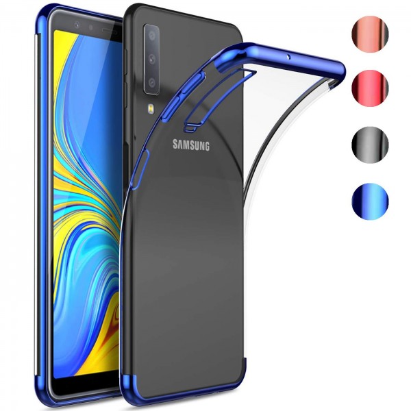 Safers Color Hülle für Samsung Galaxy A70 / A70s Case Silikon Cover Transparent mit Farbrand Handyhü