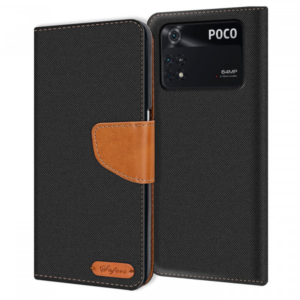 Safers Textil Wallet für Xiaomi Poco X4 Pro 5G Hülle Bookstyle Jeans Look Handy Tasche