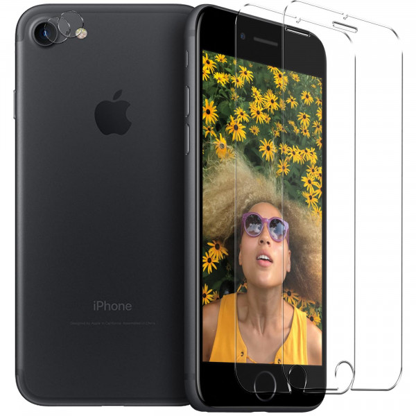 Safers Panzerglas für iPhone 7 / 8 / SE 2020 2022 Schutzfolie 2x Kamera Schutzglas Folie 2x Panzerfo