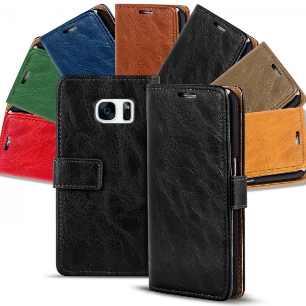 Safers Retro Tasche für Samsung Galaxy S7 Edge Hülle Wallet Case Handyhülle Vintage Slim Cover