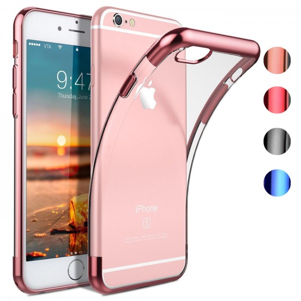 Safers Color Hülle für Apple iPhone 6 Plus / 6S Plus Case Silikon Cover Transparent mit Farbrand Han