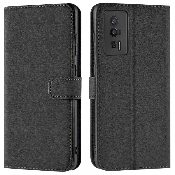 Safers Basic Wallet für Xiaomi Poco F5 Pro Hülle Bookstyle Klapphülle Handy Schutz Tasche, Schwarz