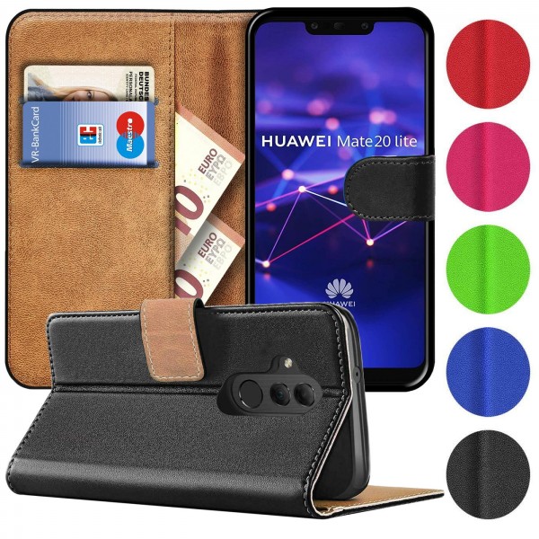 Safers Basic Wallet für Huawei Mate 20 Lite Hülle Bookstyle Klapphülle Handy Schutz Tasche