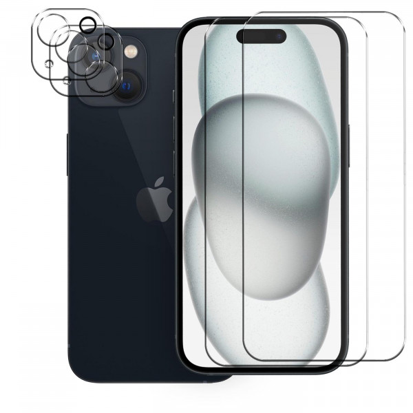 Safers Panzerglas für iPhone 15 Plus Schutzfolie 2x Kamera Schutzglas Folie 2x Panzerfolie