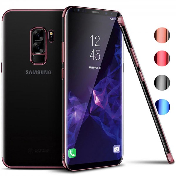 Safers Color Hülle für Samsung Galaxy S9 Plus Case Silikon Cover Transparent mit Farbrand Handyhülle