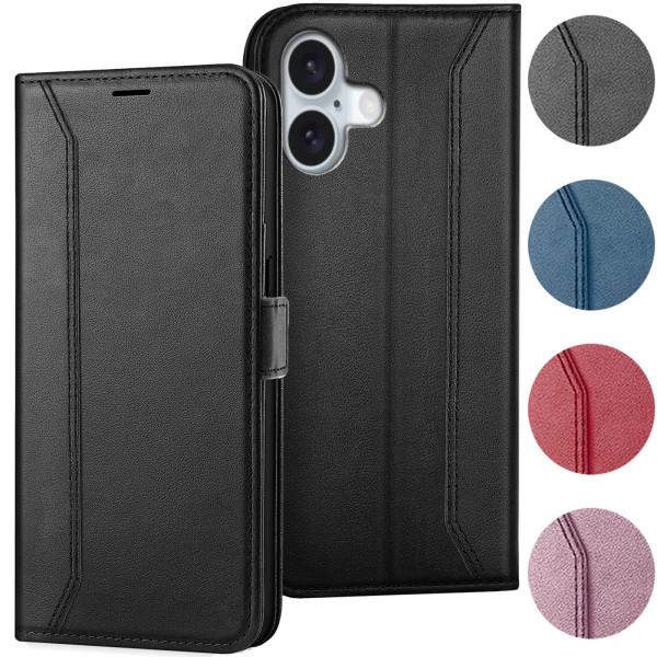 Nathy Wallet für Apple iPhone 16 Plus Hülle Flip Case mit Kartenfächer Premium Schutzhülle