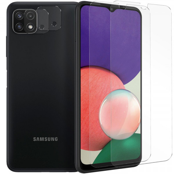 Safers Panzerglas für Samsung Galaxy A22 5G Schutzfolie 2x Kamera Schutzglas Folie 2x Panzerfolie