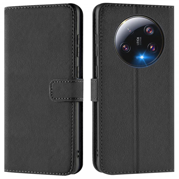 Safers Basic Wallet für Xiaomi 13 Ultra Hülle Bookstyle Klapphülle Handy Schutz Tasche, Schwarz