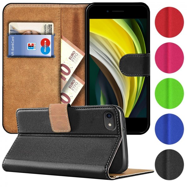 Safers Basic Wallet für iPhone 2020/2022, iPhone 7 / 8 Hülle Bookstyle Klapphülle Handy Schutz Tasch