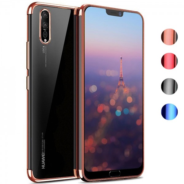 Safers Color Hülle für Huawei P20 Case Silikon Cover Transparent mit Farbrand Handyhülle