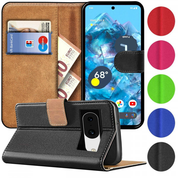 Safers Basic Wallet für Google Pixel 8A Hülle Bookstyle Klapphülle Handy Schutz Tasche, Schwarz