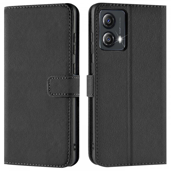 Safers Basic Wallet für Motorola Moto G53 5G Hülle Bookstyle Klapphülle Handy Schutz Tasche, Schwarz
