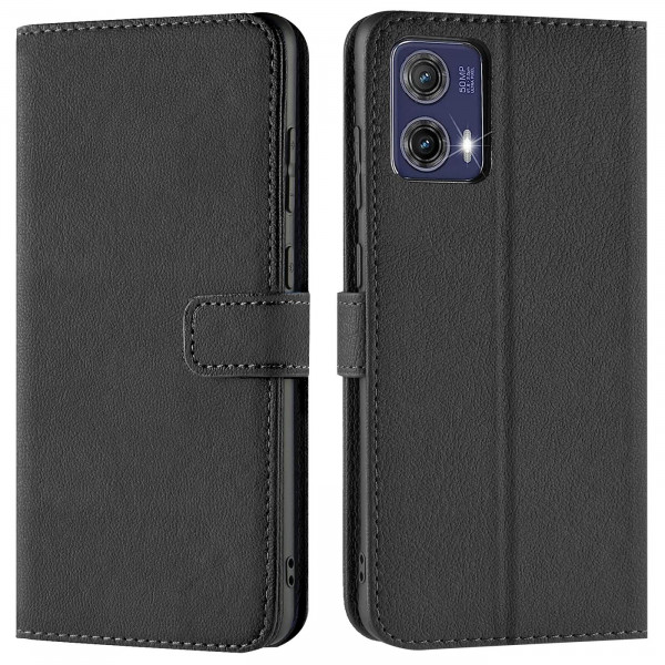 Safers Basic Wallet für Motorola Moto G73 5G Hülle Bookstyle Klapphülle Handy Schutz Tasche, Schwarz