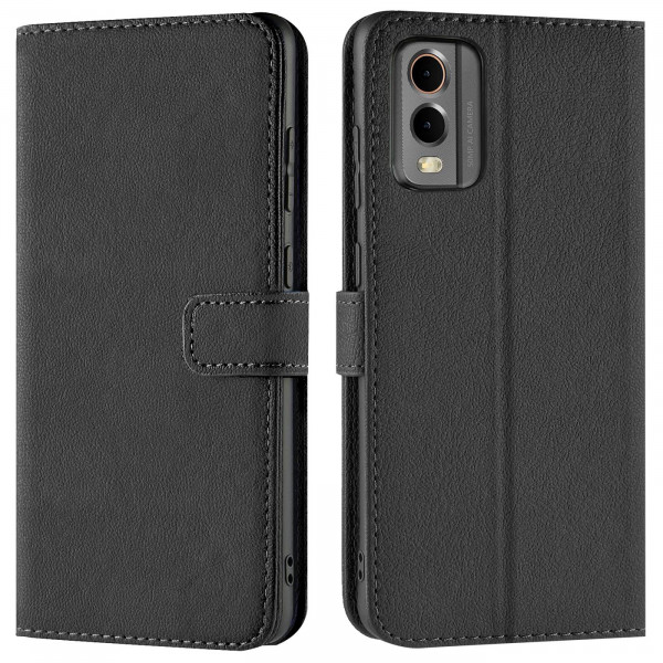 Safers Basic Wallet für Nokia C32 Hülle Bookstyle Klapphülle Handy Schutz Tasche, Schwarz