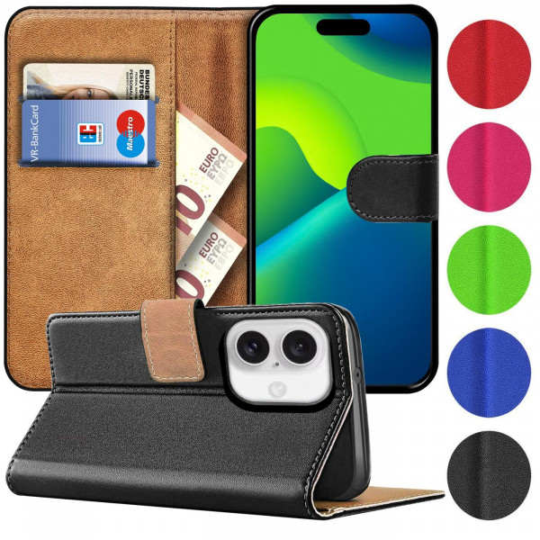 Safers Basic Wallet für iPhone 16 Plus Hülle Bookstyle Klapphülle Handy Schutz Tasche