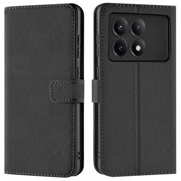 Safers Basic Wallet für Xiaomi Poco F6 Pro Hülle Bookstyle Klapphülle Handy Schutz Tasche, Schwarz