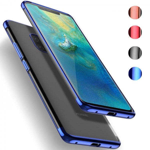 Safers Color Hülle für Huawei Mate 20 Pro Case Silikon Cover Transparent mit Farbrand Handyhülle