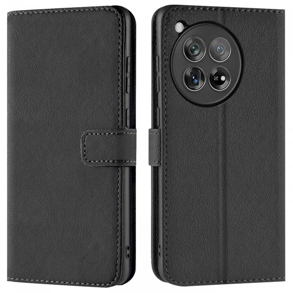 Safers Basic Wallet für OnePlus 12R Hülle Bookstyle Klapphülle Handy Schutz Tasche, Schwarz