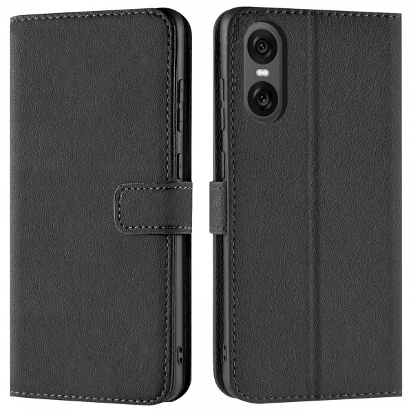 Safers Basic Wallet für Sony Xperia 10 VI Hülle Bookstyle Klapphülle Handy Schutz Tasche, Schwarz