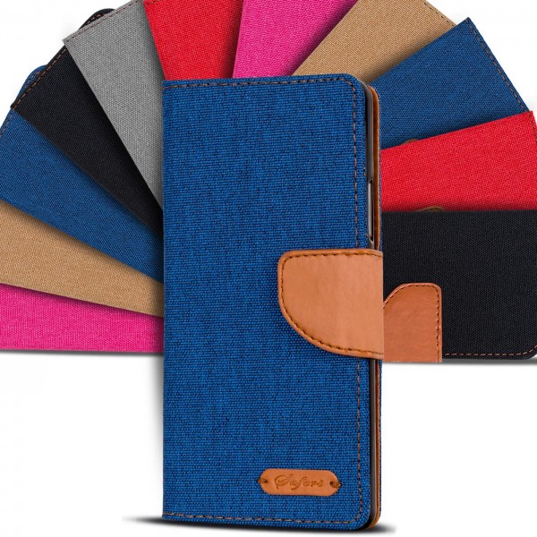 Safers Textil Wallet für Wiko Freddy Hülle Bookstyle Jeans Look Handy Tasche