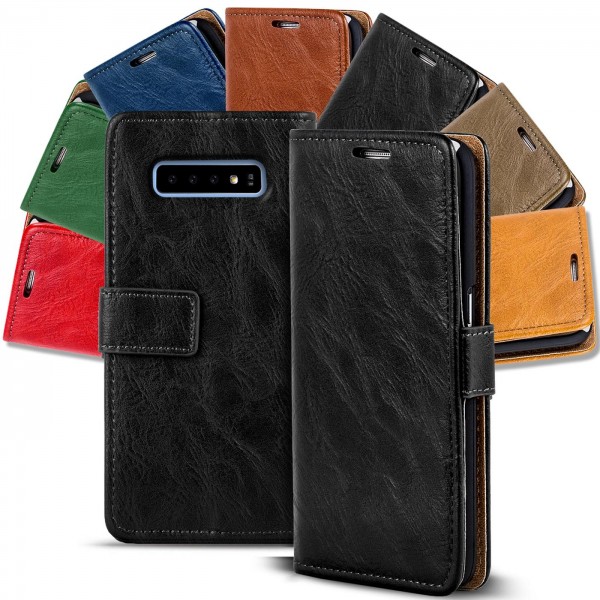 Safers Retro Tasche für Samsung Galaxy S10 Plus Hülle Wallet Case Handyhülle Vintage Slim Cover