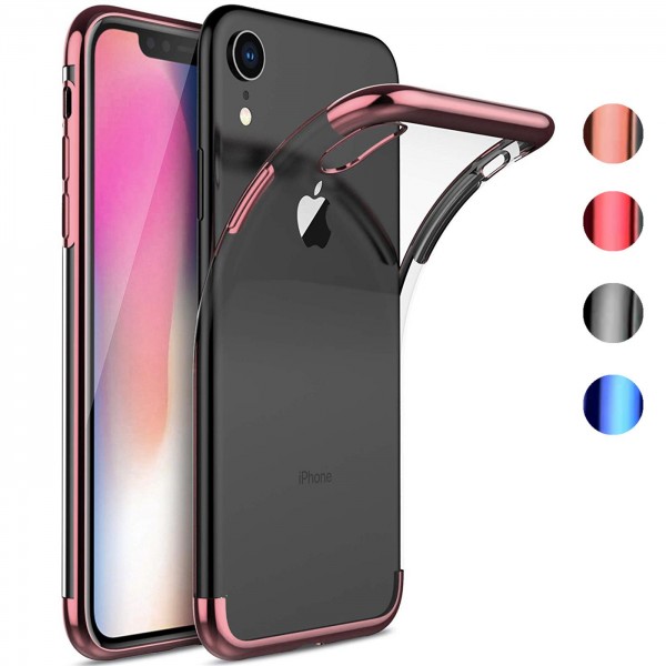 Safers Color Hülle für Apple iPhone XR Case Silikon Cover Transparent mit Farbrand Handyhülle