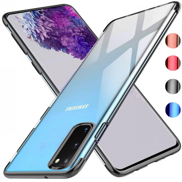 Safers Color Hülle für Samsung Galaxy S20 Plus Case Silikon Cover Transparent mit Farbrand Handyhüll