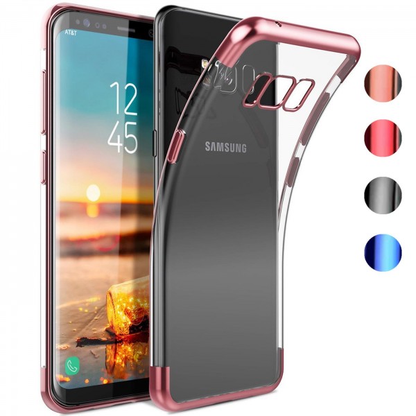 Safers Color Hülle für Samsung Galaxy S8 Plus Case Silikon Cover Transparent mit Farbrand Handyhülle