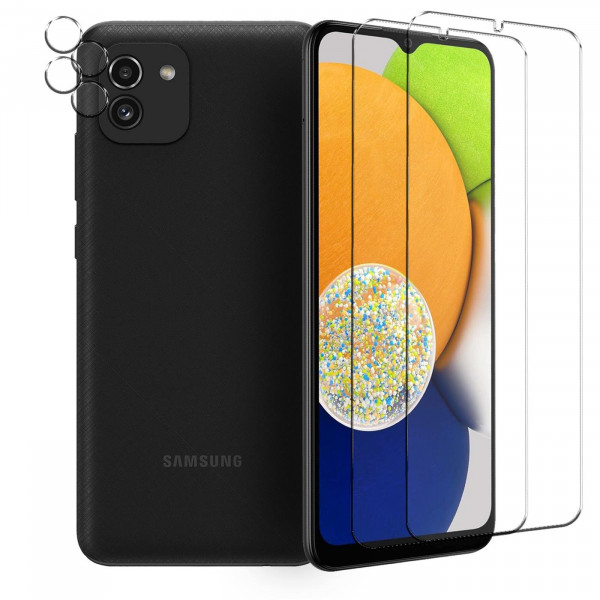 Safers Panzerglas für Samsung Galaxy A03 Schutzfolie 2x Kamera Schutzglas Folie 2x Panzerfolie