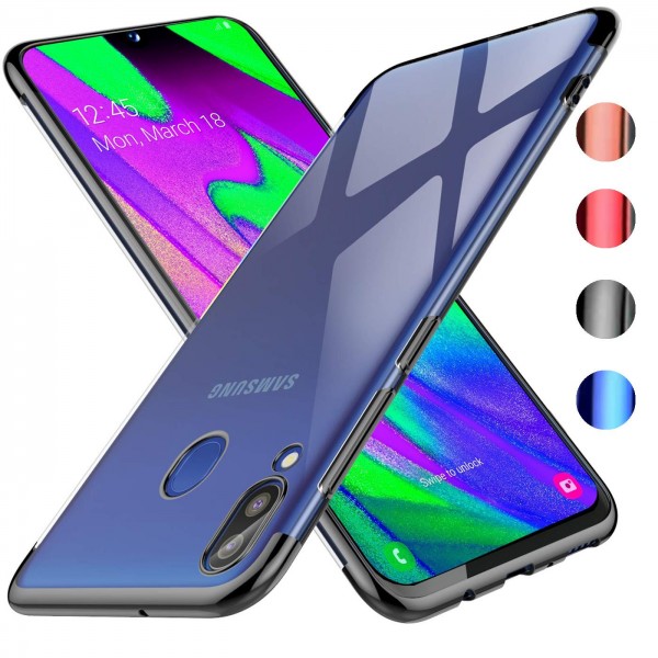 Safers Color Hülle für Samsung Galaxy A40 Case Silikon Cover Transparent mit Farbrand Handyhülle