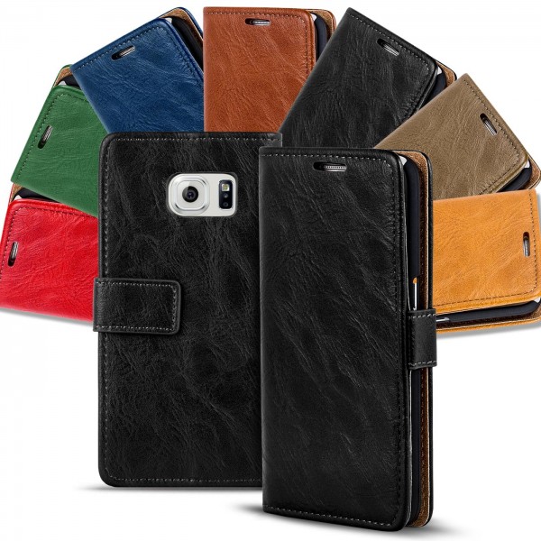 Safers Retro Tasche für Samsung Galaxy S6 Edge Hülle Wallet Case Handyhülle Vintage Slim Cover