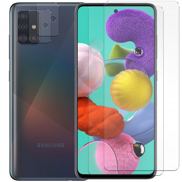 Safers Panzerglas für Samsung Galaxy A51 Schutzfolie 2x Kamera Schutzglas Folie 2x Panzerfolie