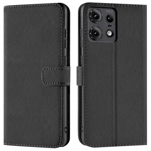 Safers Basic Wallet für Motorola Edge 50 Pro Hülle Bookstyle Klapphülle Handy Schutz Tasche, Schwarz