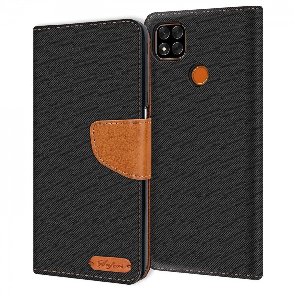 Safers Textil Wallet für Xiaomi Redmi 9C Hülle Bookstyle Jeans Look Handy Tasche