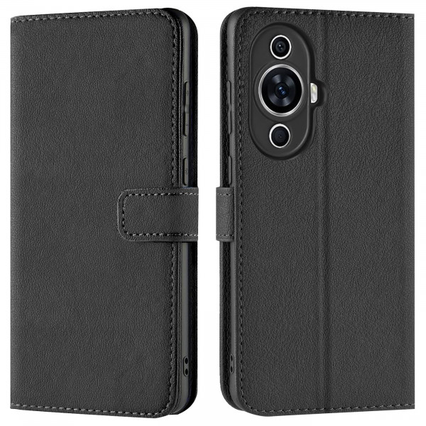 Safers Basic Wallet für Huawei Nova 12s Hülle Bookstyle Klapphülle Handy Schutz Tasche, Schwarz