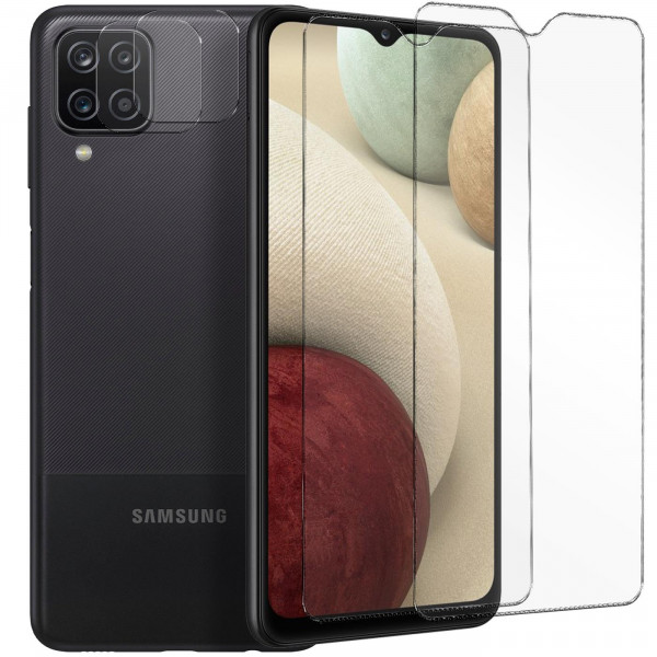 Safers Panzerglas für Samsung Galaxy A12 / M12 Schutzfolie 2x Kamera Schutzglas Folie 2x Panzerfolie