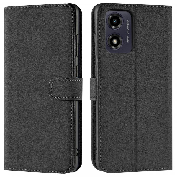 Safers Basic Wallet für Motorola Moto G04 / G24 Hülle Bookstyle Klapphülle Handy Schutz Tasche, Schw