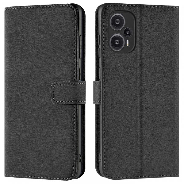 Safers Basic Wallet für Xiaomi Poco F5 Hülle Bookstyle Klapphülle Handy Schutz Tasche, Schwarz