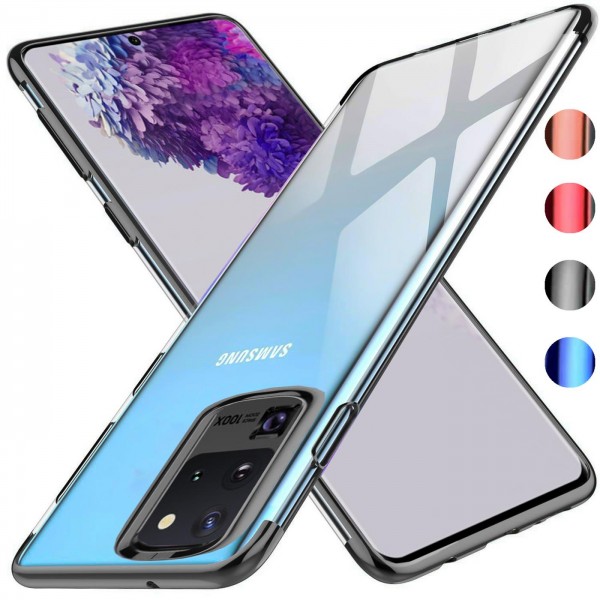 Safers Color Hülle für Samsung Galaxy S20 Ultra Case Silikon Cover Transparent mit Farbrand Handyhül