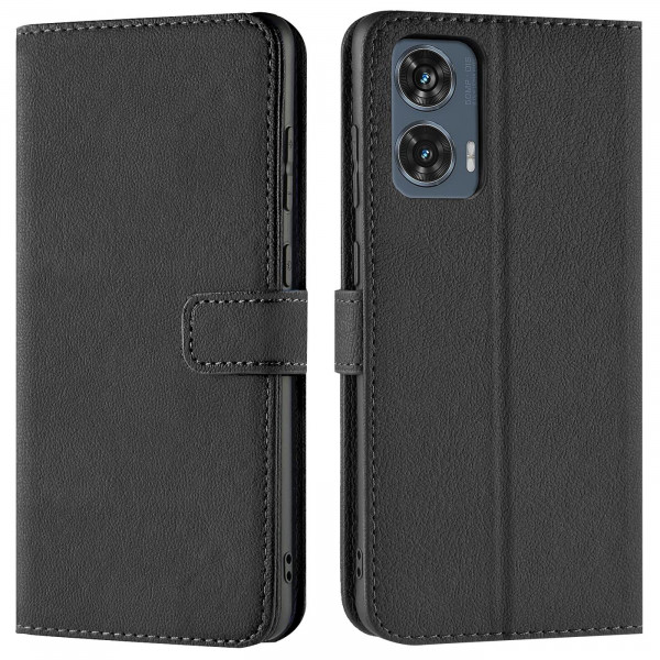 Safers Basic Wallet für Motorola Edge 50 Fusion Hülle Bookstyle Klapphülle Handy Schutz Tasche, Schw