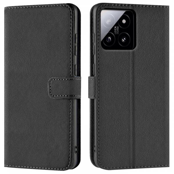 Safers Basic Wallet für Xiaomi 14 Hülle Bookstyle Klapphülle Handy Schutz Tasche, Schwarz