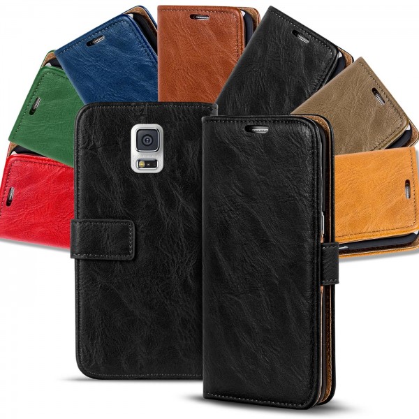 Safers Retro Tasche für Samsung Galaxy S5 Mini Hülle Wallet Case Handyhülle Vintage Slim Cover