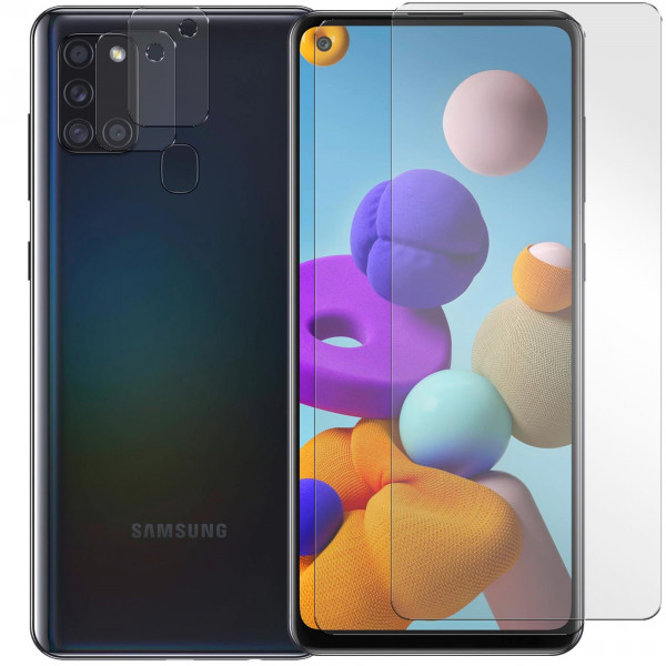 Safers Panzerglas für Samsung Galaxy A21s Schutzfolie 2x Kamera Schutzglas Folie 2x Panzerfolie