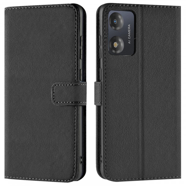 Safers Basic Wallet für Motorola Moto E13 Hülle Bookstyle Klapphülle Handy Schutz Tasche, Schwarz
