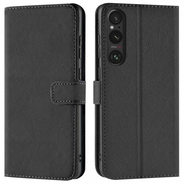 Safers Basic Wallet für Sony Xperia 1 VI Hülle Bookstyle Klapphülle Handy Schutz Tasche, Schwarz